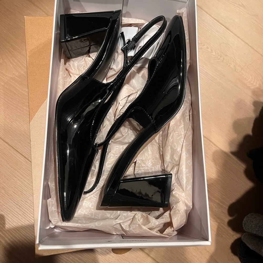 Black Patent Slingback Block Heels - Picture 7 of 7